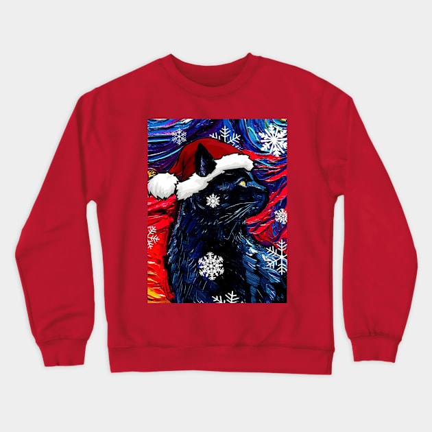 Black Cat Santa Crewneck Sweatshirt by sagittariusgallery